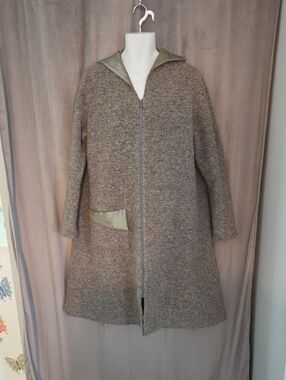 Women's Neutral Taupe Wool-Blend Zip Front Trench Coat Fit Ptp 25"